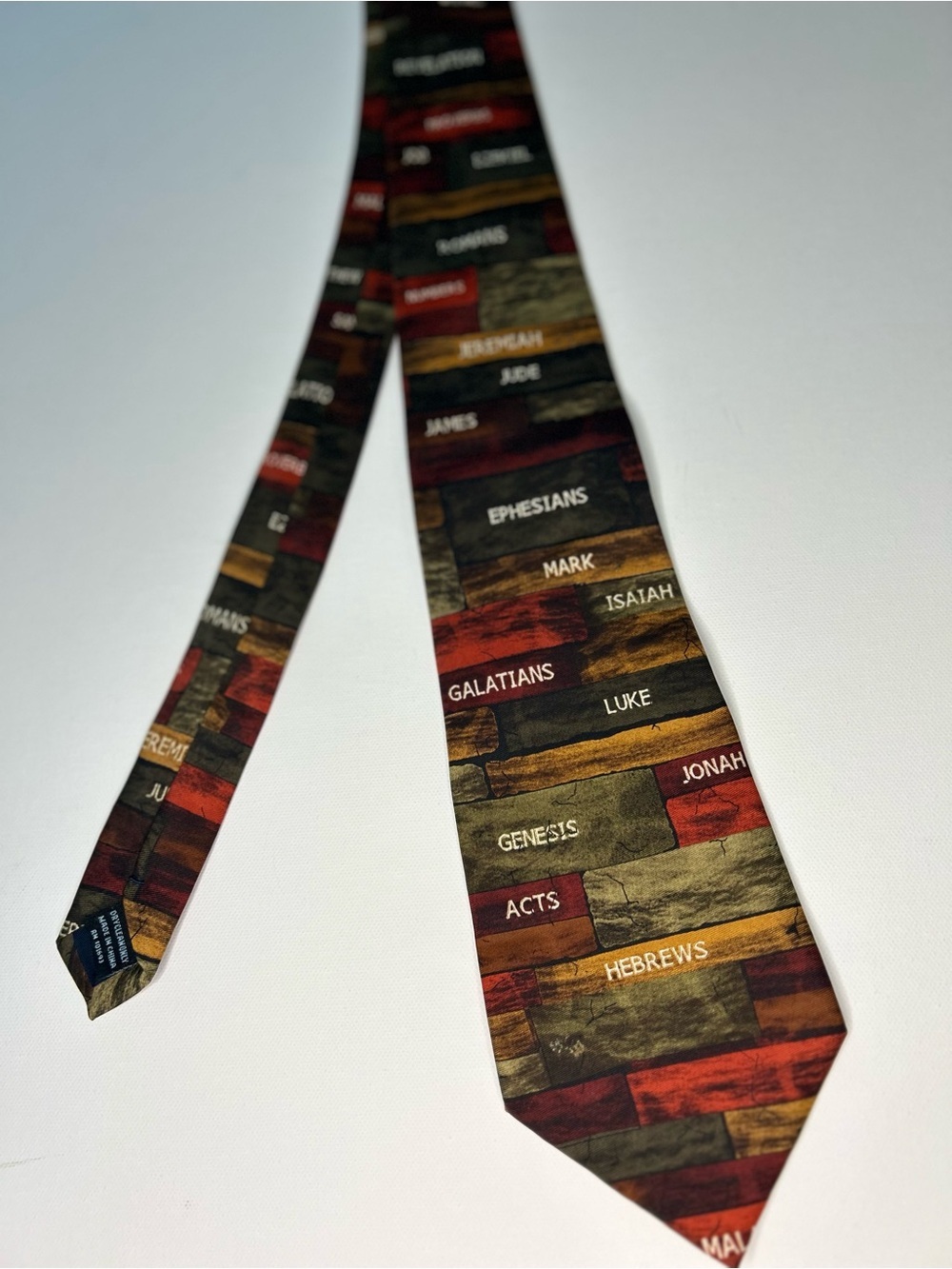 Vintage Larson Books of the Bible Silk Tie Stacked Block 100% Silk